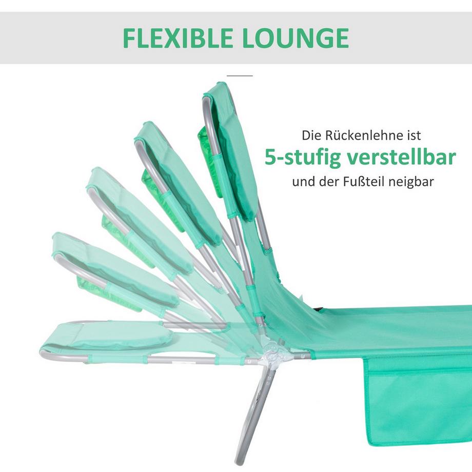 Northio Sonnenliege klappbar Gartenliege mit Lesefenster, Kopfkissen, Liegestuhl mit 5-Fach verstellbare Rückenlehne, wetterfeste Campingliege bis 120 kg belastbar, für Garten Strand Pool, Grün  