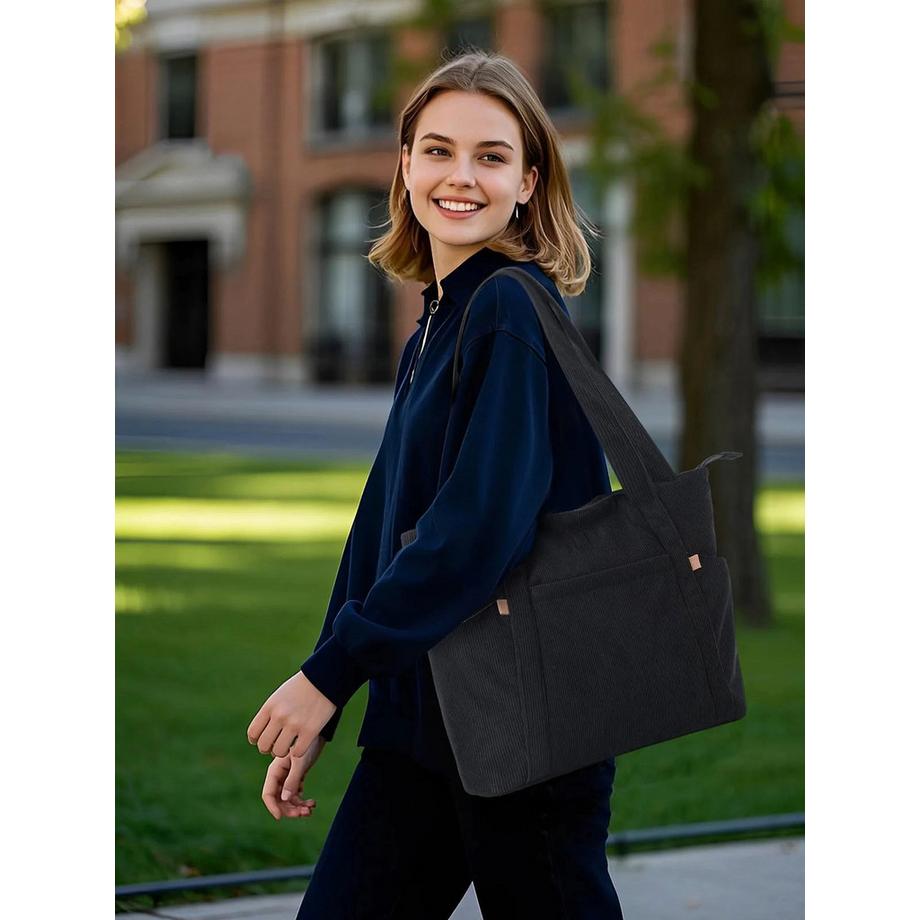 Only-bags.store Cord Tasche Grosser Shopper mit Reissverschluss und Laptopfach  