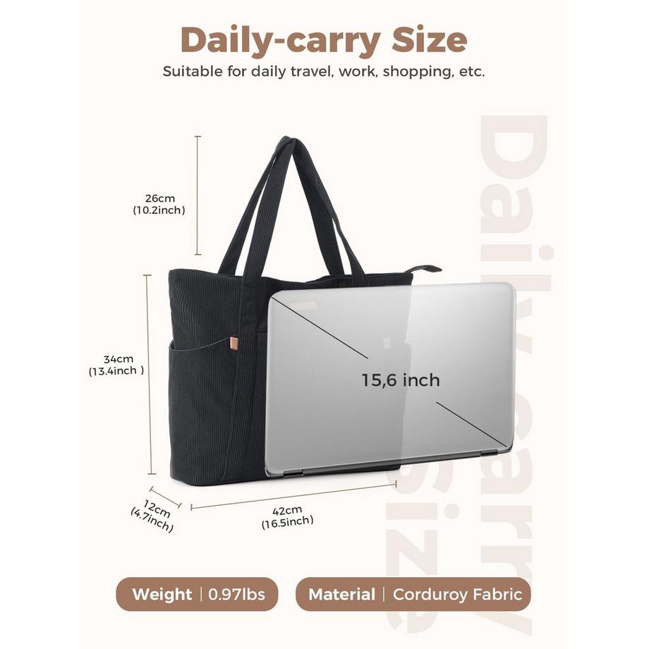 Only-bags.store Cord Tasche Grosser Shopper mit Reissverschluss und Laptopfach  