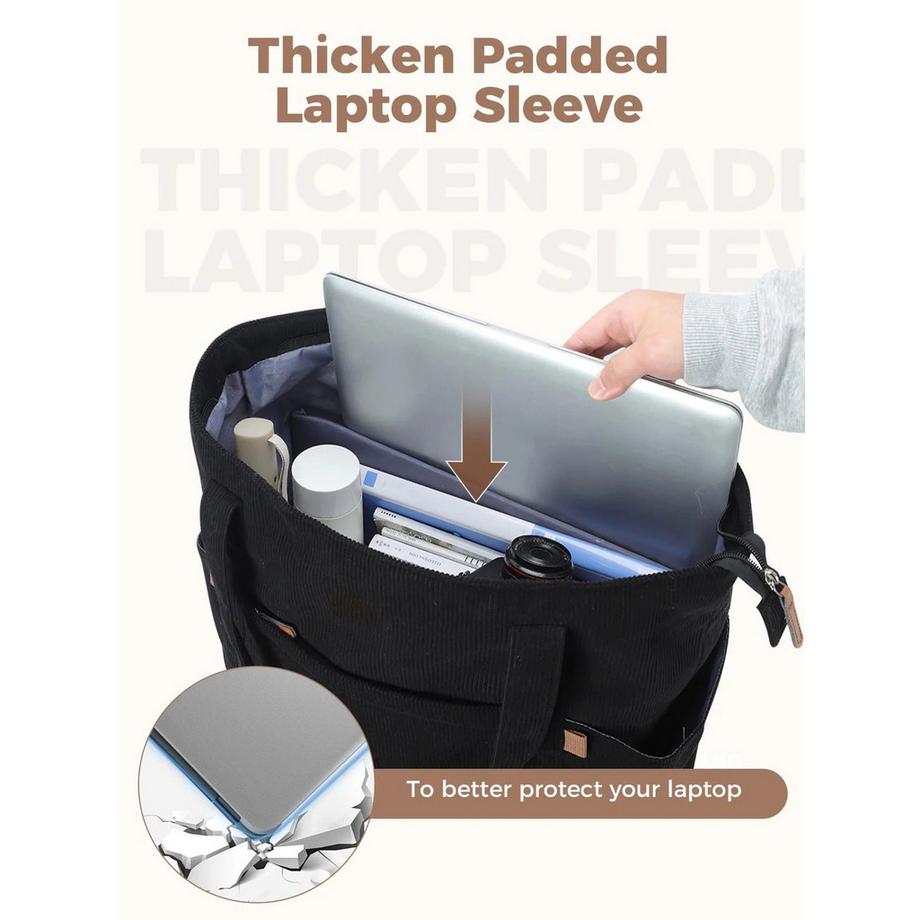 Only-bags.store Cord Tasche Grosser Shopper mit Reissverschluss und Laptopfach  