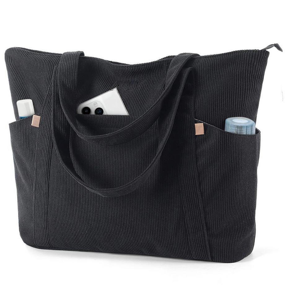 Corduroy Bag, Large Tote Bag, Beach Bag with Zip, Shopper Bag,  Laptop Bag  Laptop Compartment