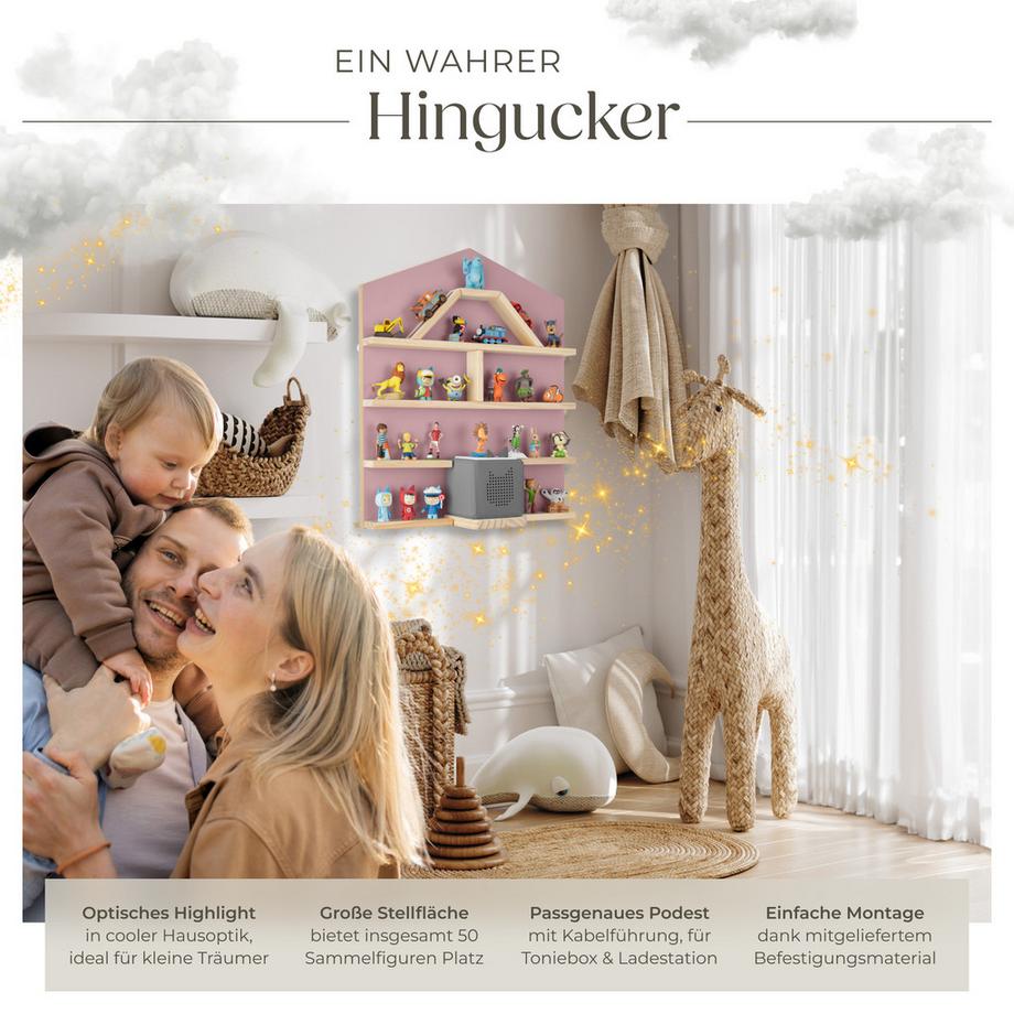 Tectake Wandregal Mylittle Story für bis zu 50 Tonies in Haus-Optik, mit Magnetstreifen  