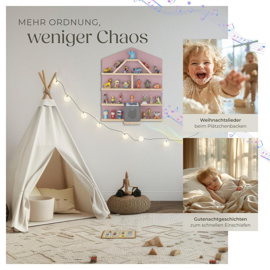 Tectake Wandregal Mylittle Story für bis zu 50 Tonies in Haus-Optik, mit Magnetstreifen  