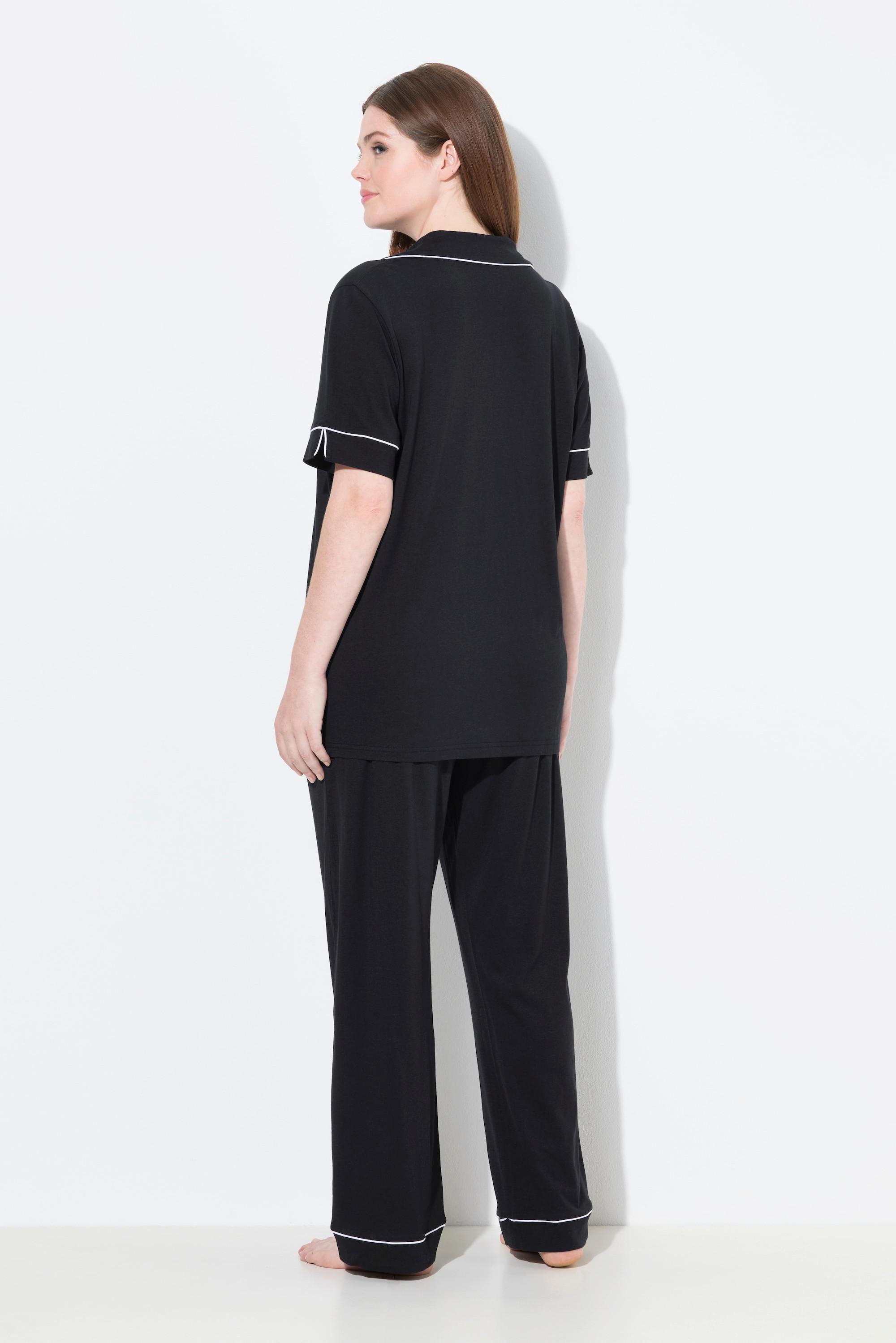 Ulla Popken Pyjama col à revers manches courtes passepoils fantaisie  