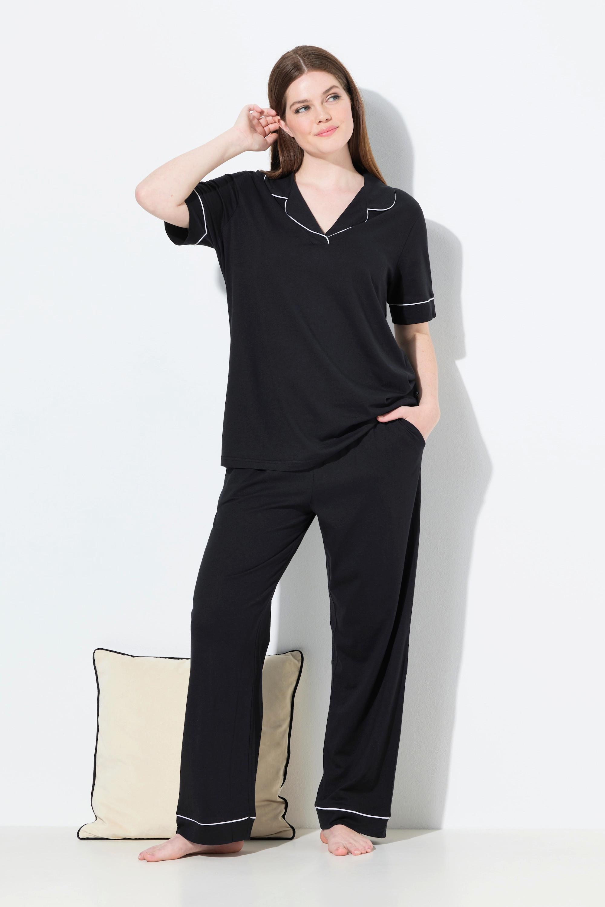 Ulla Popken Pyjama col à revers manches courtes passepoils fantaisie  