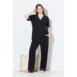 Ulla Popken Pyjama col à revers manches courtes passepoils fantaisie  