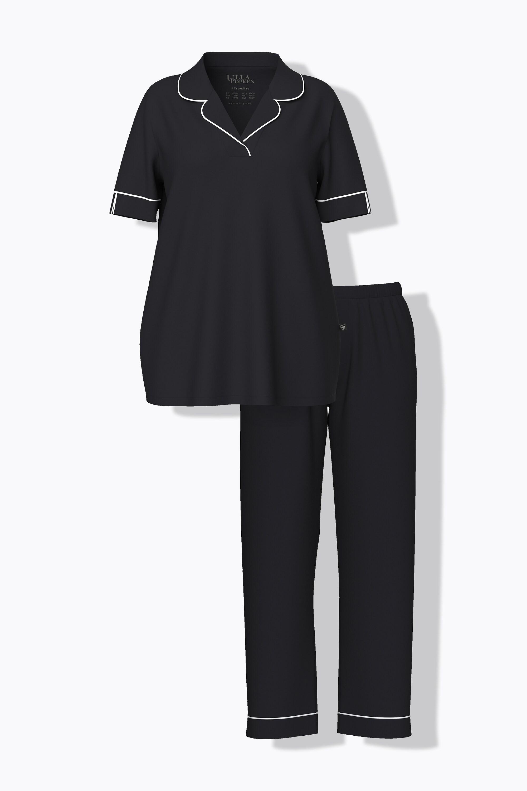 Ulla Popken Pyjama col à revers manches courtes passepoils fantaisie  