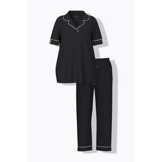 Ulla Popken Pyjama col à revers manches courtes passepoils fantaisie  