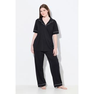 Ulla Popken Pyjama col à revers manches courtes passepoils fantaisie  