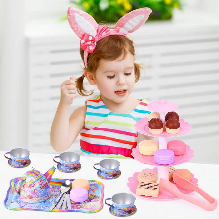 Activity-board  Einhorn Wackelkäfer Teeservice Tin Teekanne Set für Kinder Tee Party lustiges 