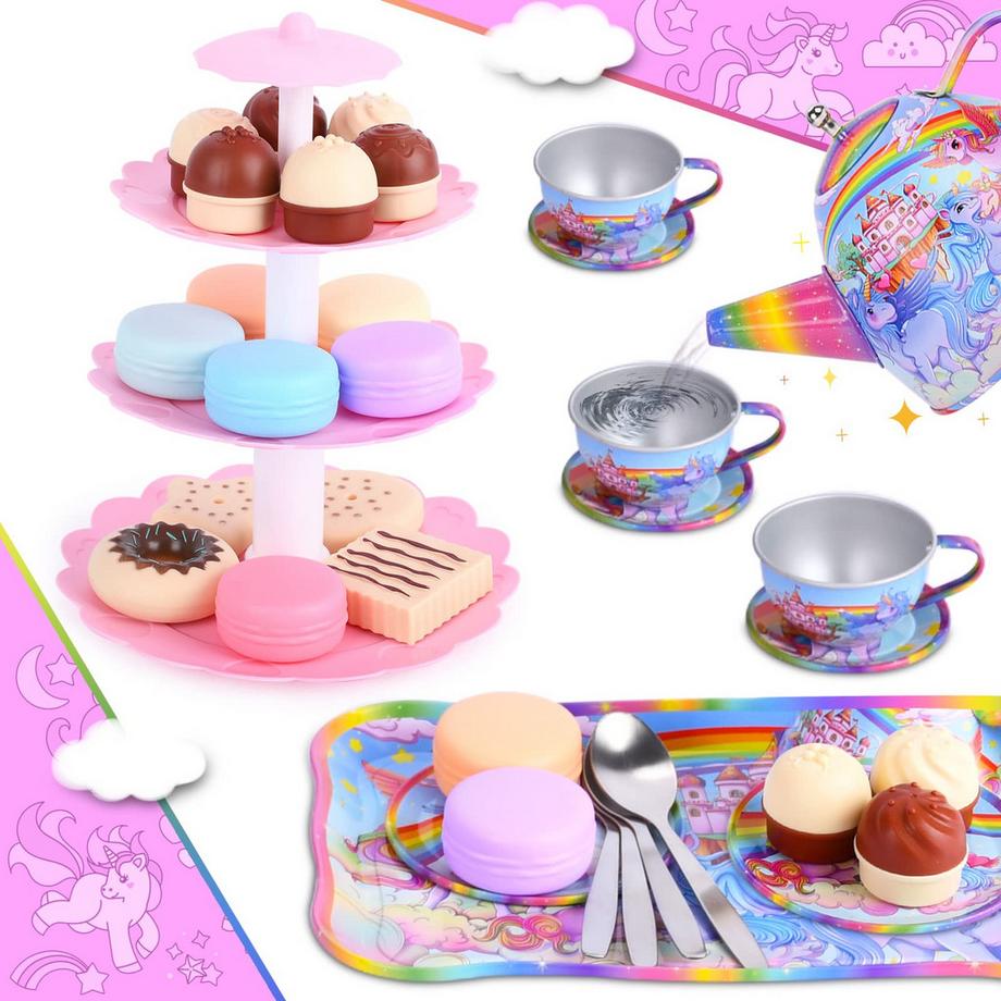 Activity-board  Einhorn Wackelkäfer Teeservice Tin Teekanne Set für Kinder Tee Party lustiges 