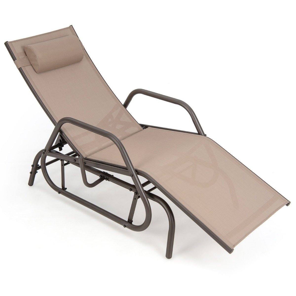 Northix Chaise longue avec fonction berçante, chaise longue de jardin avec dossier réglable, marron  