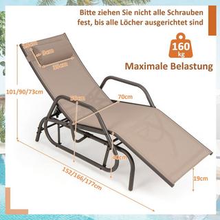Northix Chaise longue avec fonction berçante, chaise longue de jardin avec dossier réglable, marron  