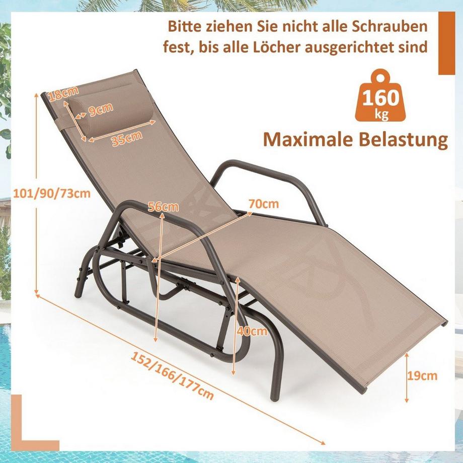 Northix Sonnenliege mit Schaukelfunktion Gartenliege mit Verstellbarer Rückenlehne Braun  