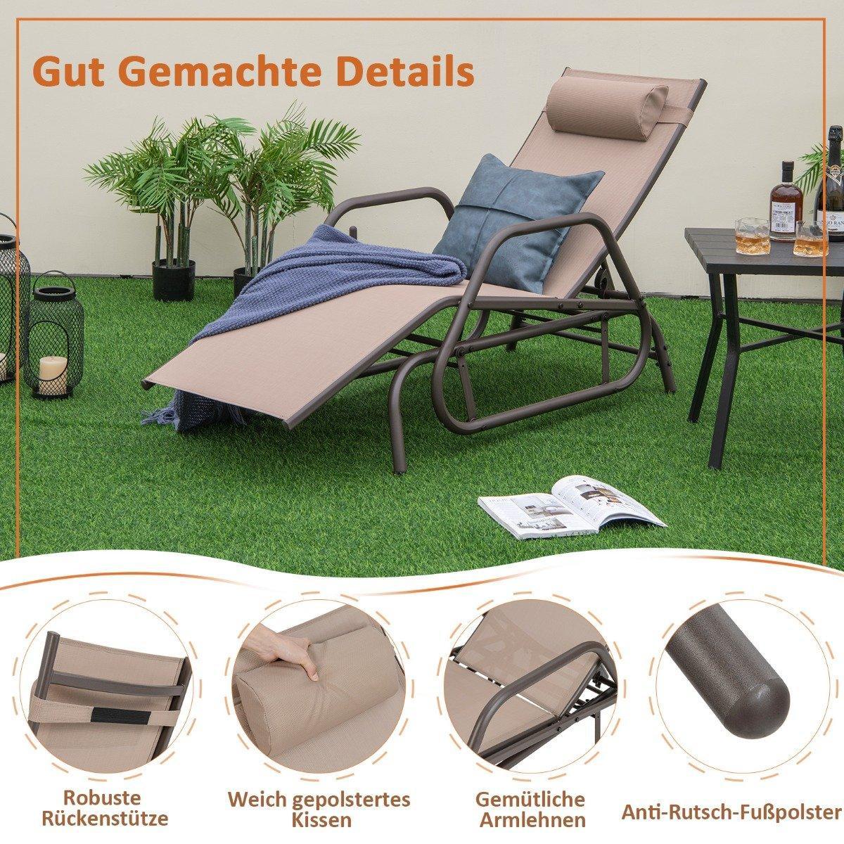 Northix Chaise longue avec fonction berçante, chaise longue de jardin avec dossier réglable, marron  