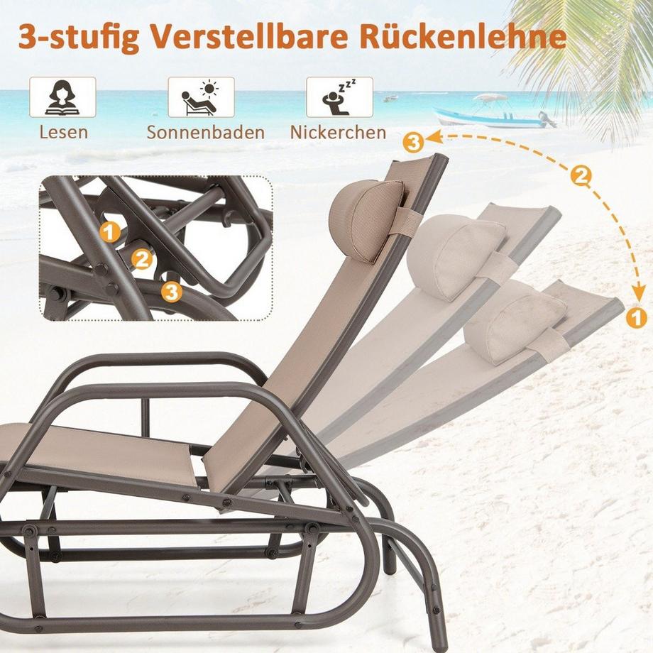 Sonnenliege mit Schaukelfunktion Gartenliege mit Verstellbarer Rückenlehne Braun
