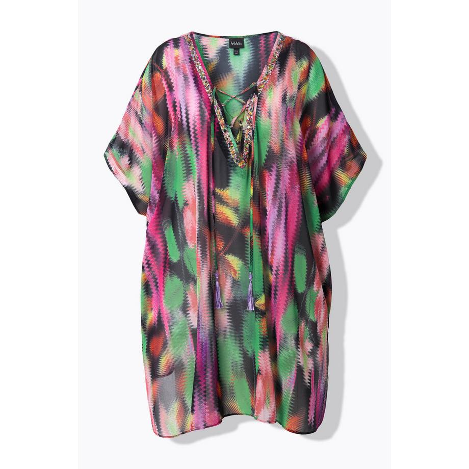 Ulla Popken Tunika Schnürung Oversized V-Ausschnitt Halbarm  