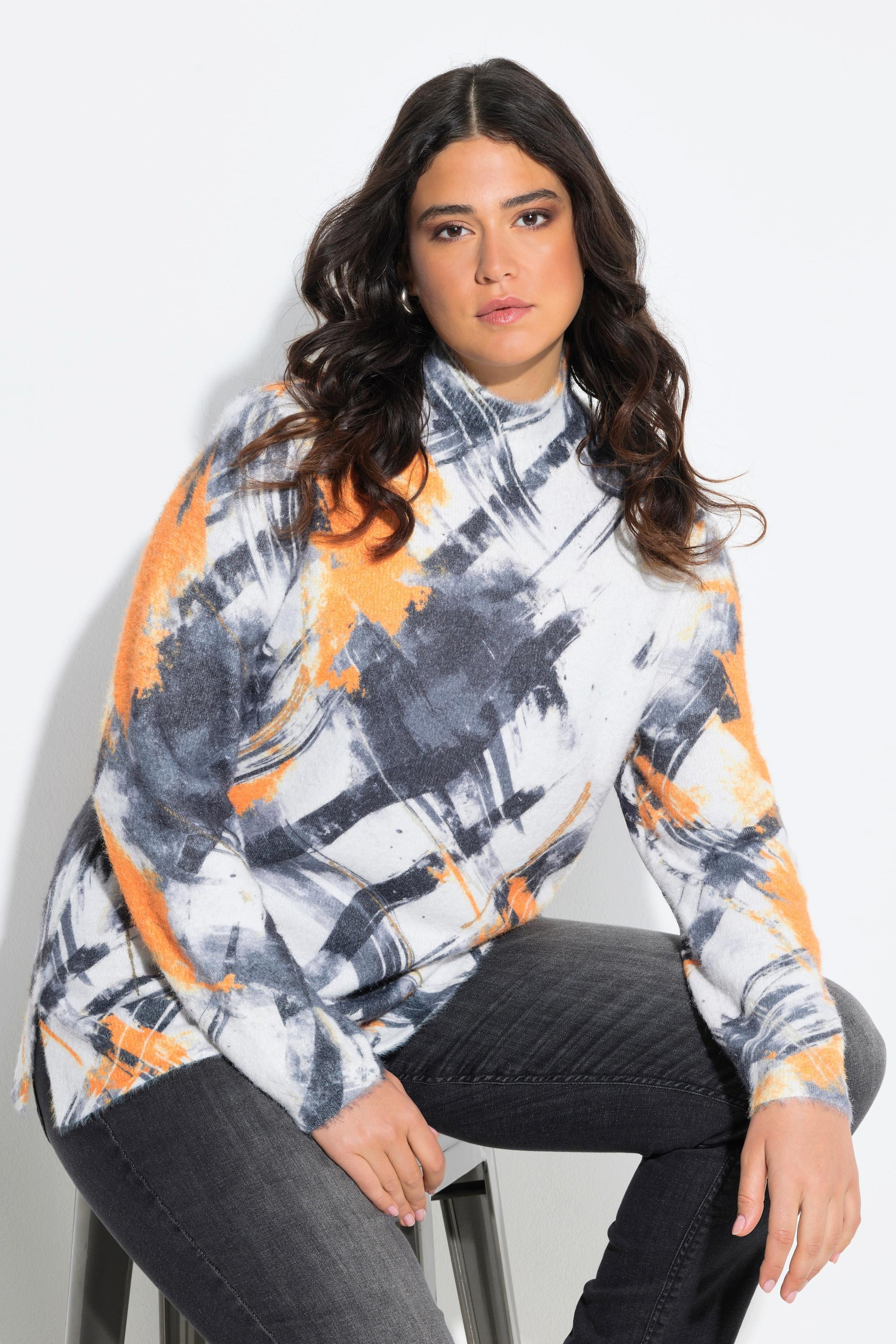 Ulla Popken Pullover collo alto maniche lunghe a quadri  