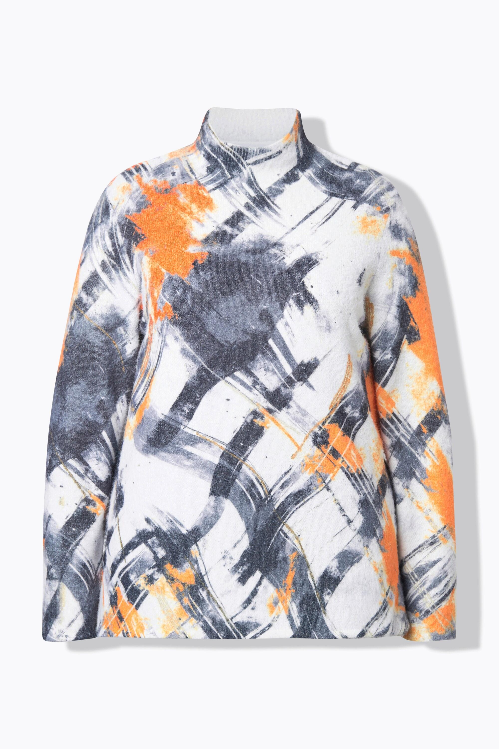 Ulla Popken Pullover collo alto maniche lunghe a quadri  