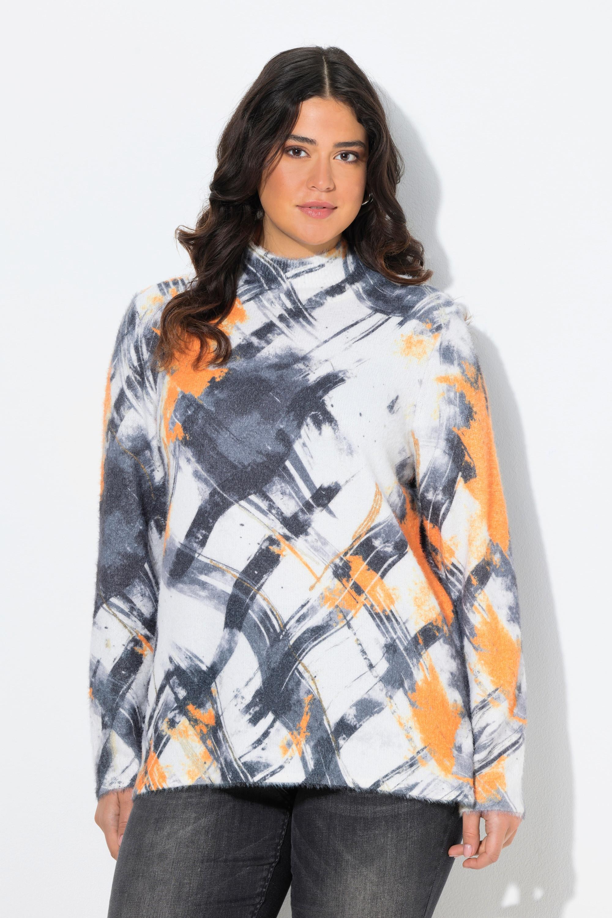 Ulla Popken Pullover collo alto maniche lunghe a quadri  