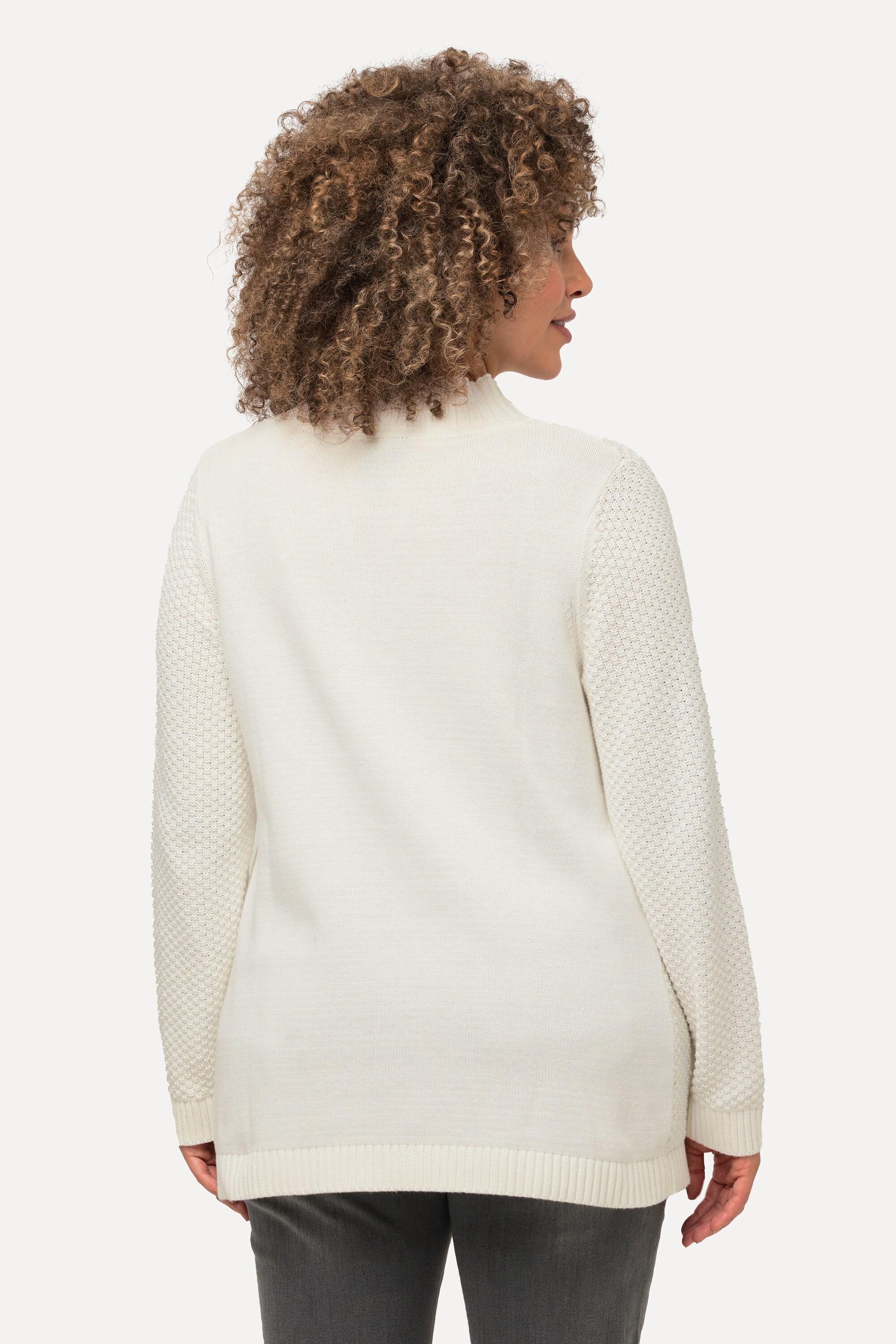 Ulla Popken  Pullover, Strukturstrick, Zopfmuster, Rundhals, Langarm 