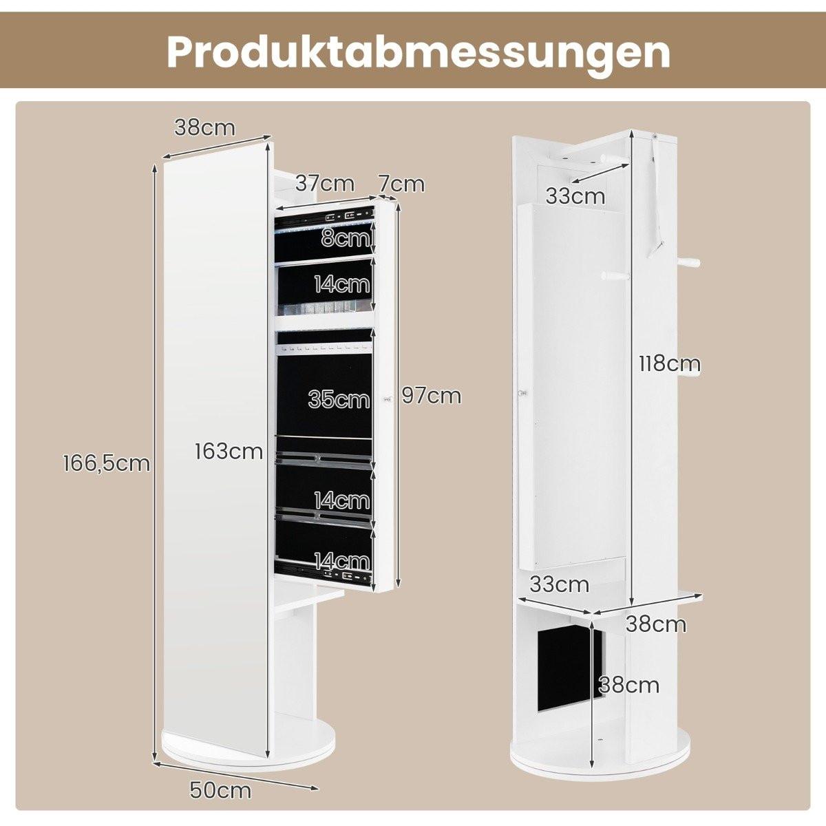 Northix 360° Drehbarer Schmuckschrank mit Spiegel & LED-Leuchten Freistehender Spiegelschrank  