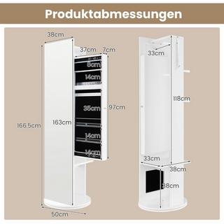 Northix 360° Drehbarer Schmuckschrank mit Spiegel & LED-Leuchten Freistehender Spiegelschrank  