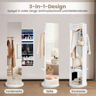 Northix 360° Drehbarer Schmuckschrank mit Spiegel & LED-Leuchten Freistehender Spiegelschrank  
