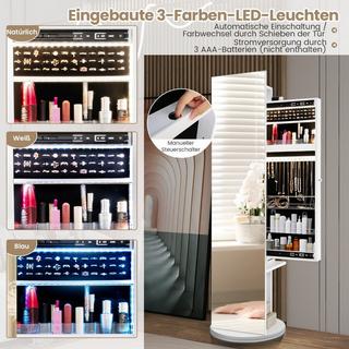 Northix 360° Drehbarer Schmuckschrank mit Spiegel & LED-Leuchten Freistehender Spiegelschrank  