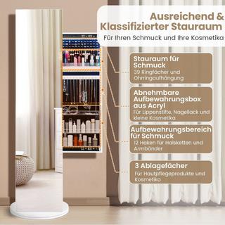 Northix 360° Drehbarer Schmuckschrank mit Spiegel & LED-Leuchten Freistehender Spiegelschrank  