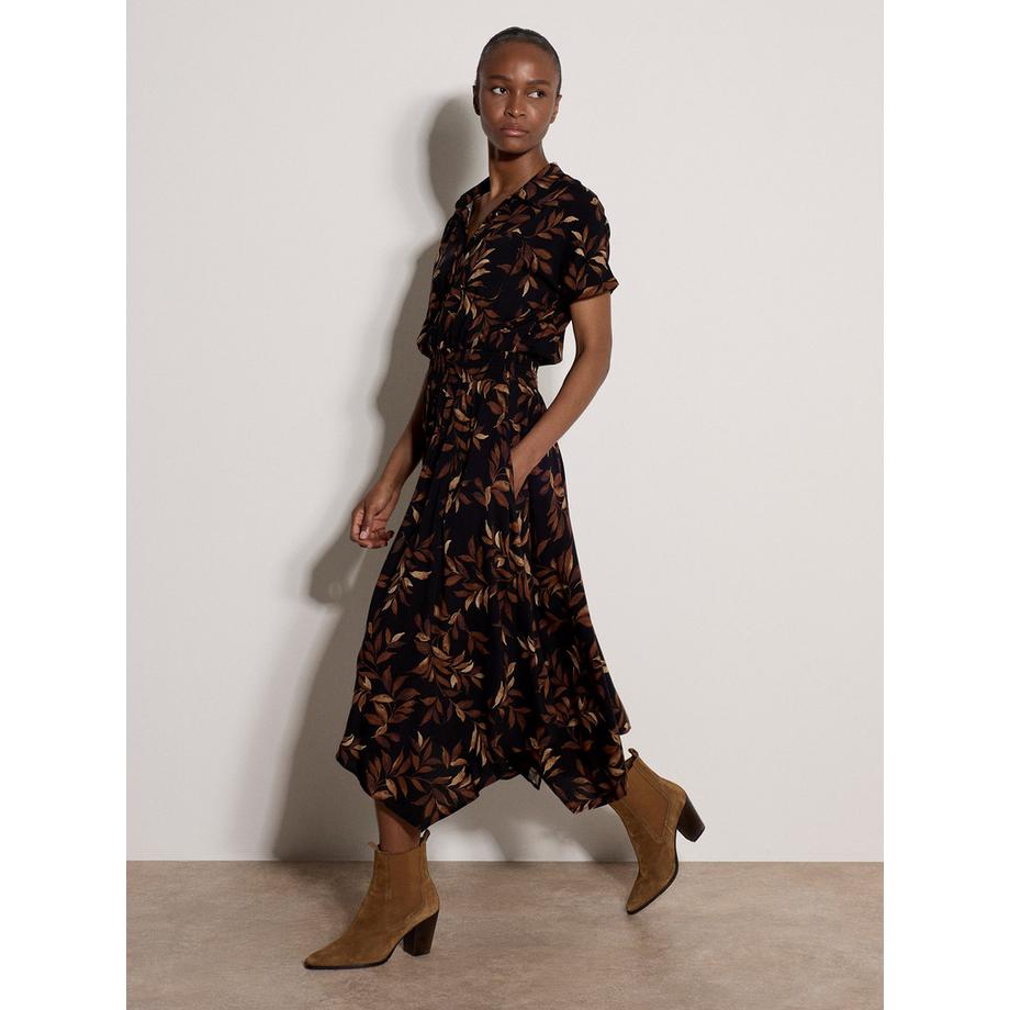 APRICOT Midi-Kleid im Blusen-Stil mit Blattmuster  