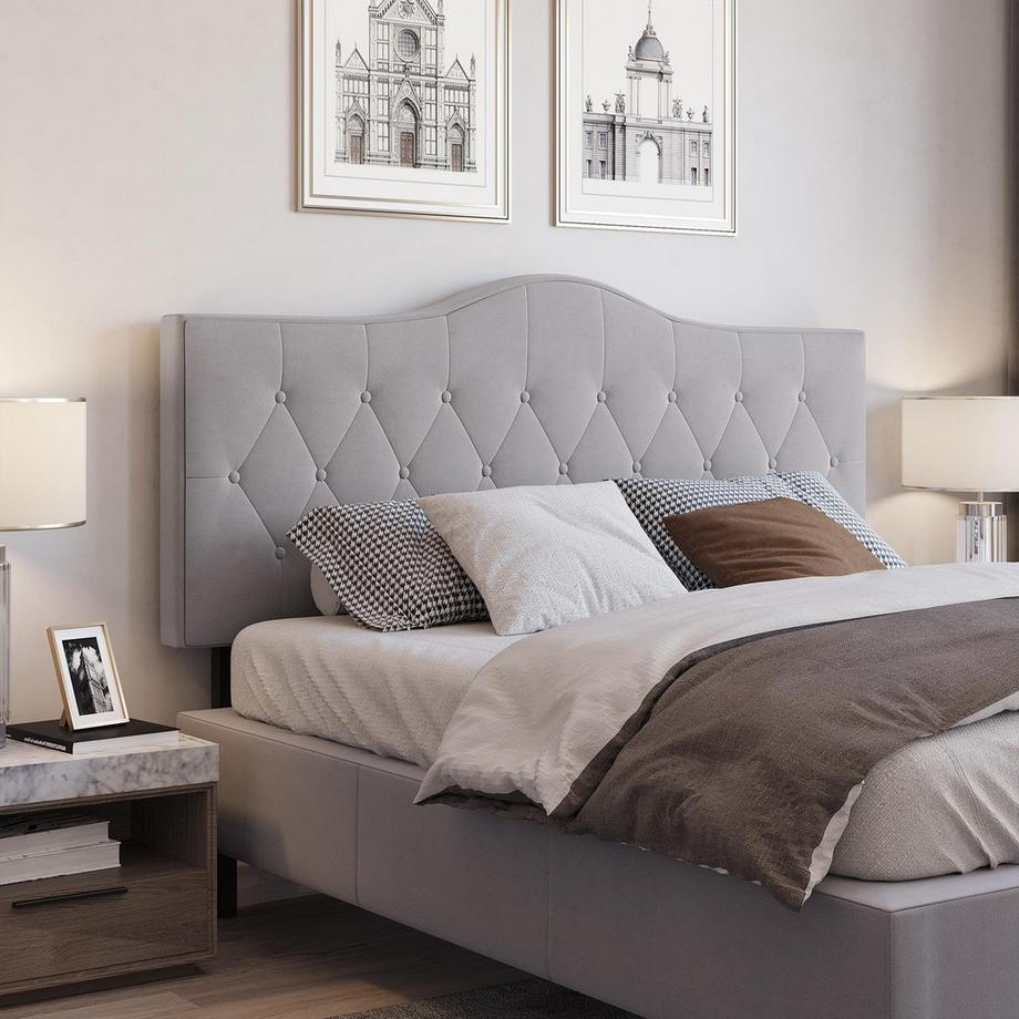 Northio  Kopfteil Stilvolles Gepolstertes Bett-Kopfteil In Grau, Pappel Und Polyester, Modernes Design, 185X8X134Cm 