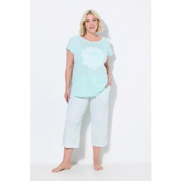 Pigiama dal taglio oversize con fiori, scollo a girocollo e pantaloni a 7/8