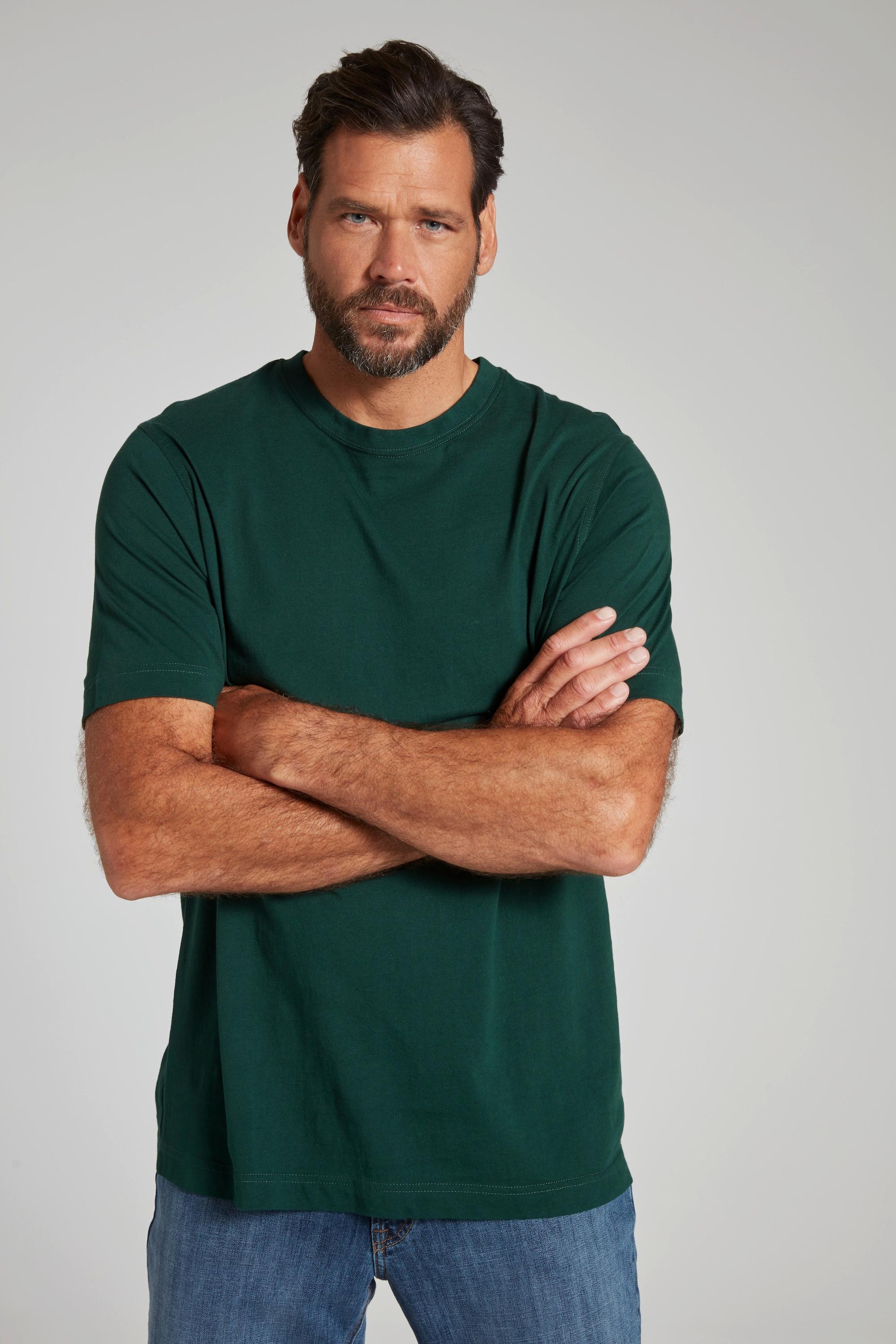 JP1880  T-shirt Basic en coton peigné, col rond vert foncé 