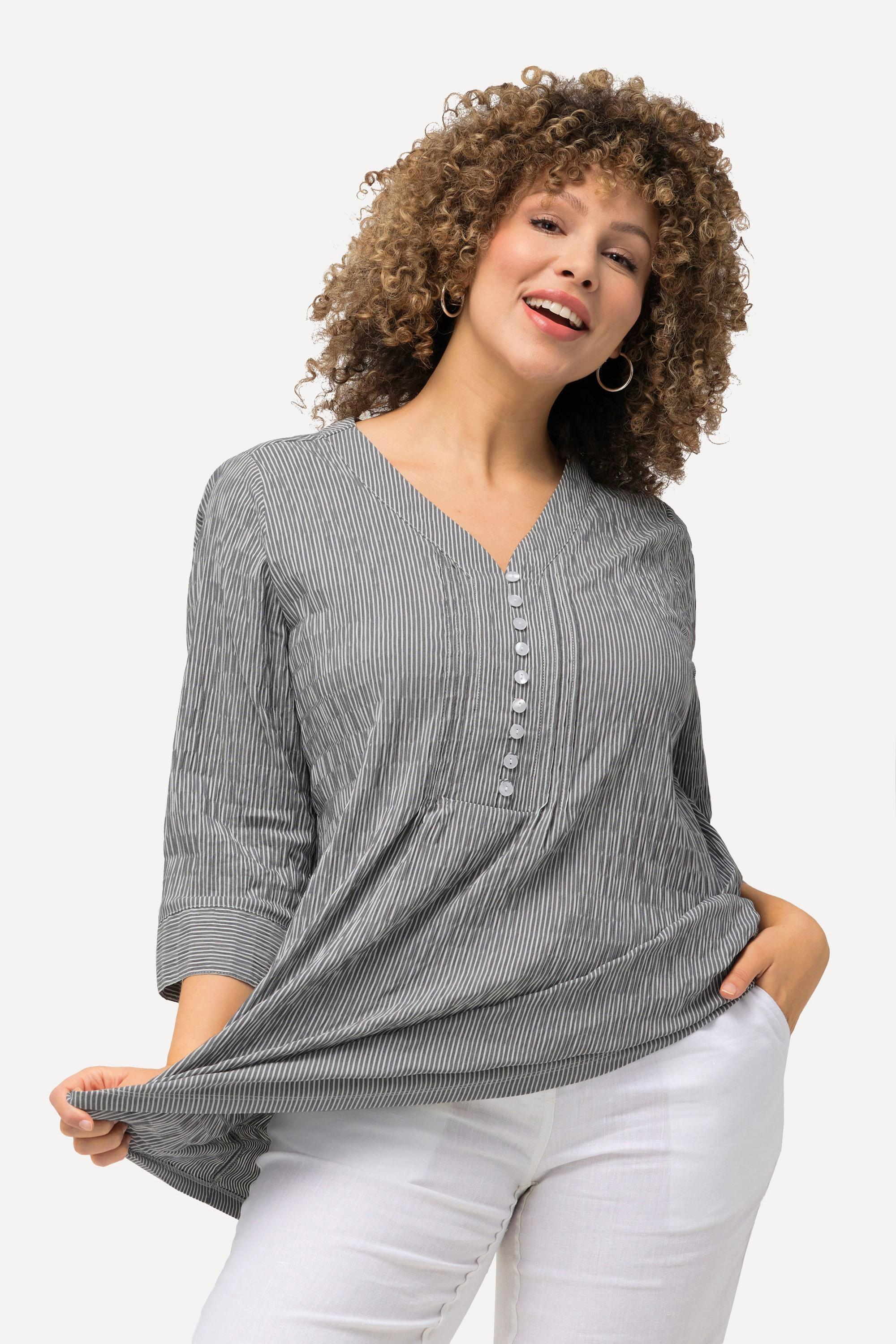 Ulla Popken Tunica a bolle Scollo a V Nervature Maniche 3/4  