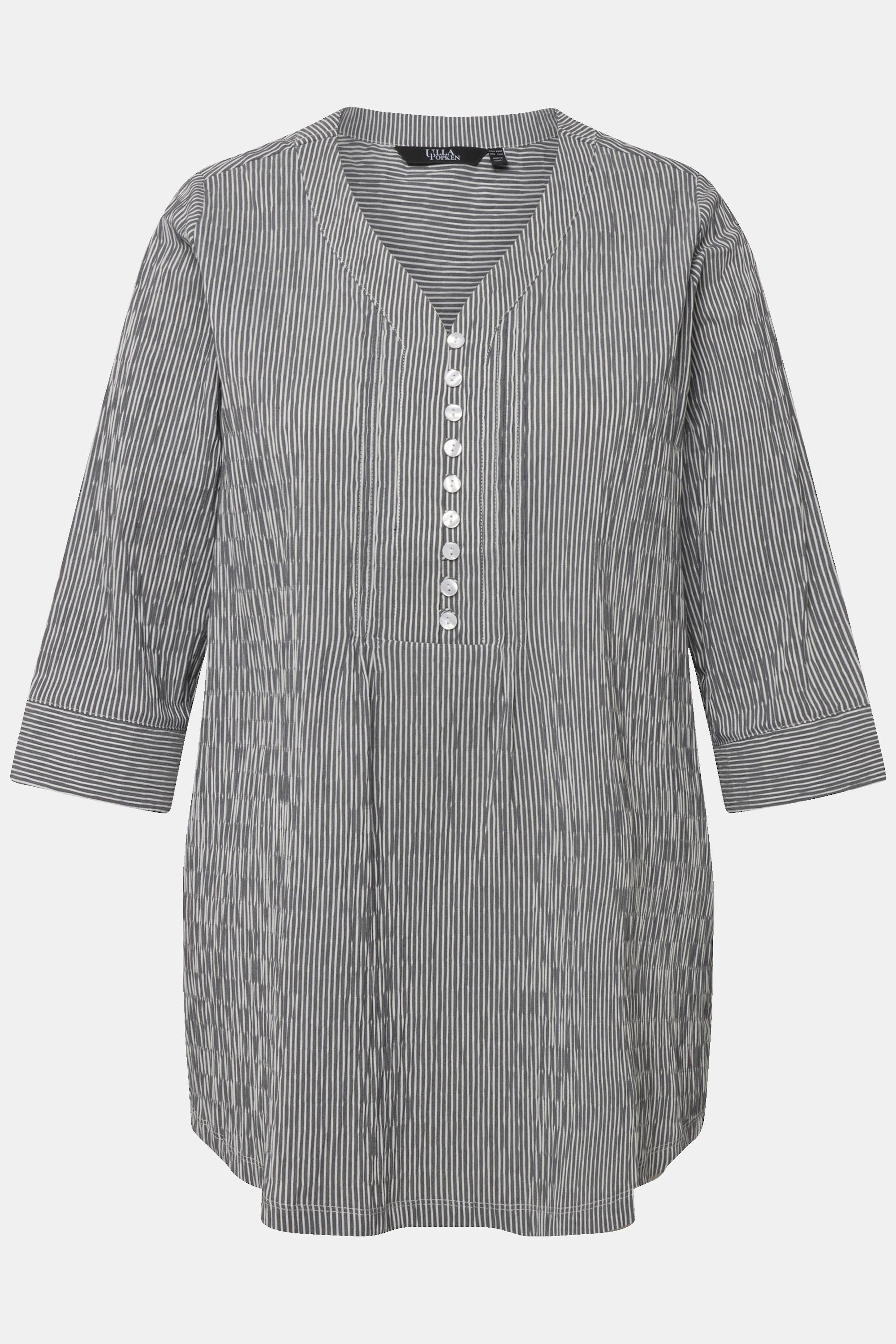 Ulla Popken Tunica a bolle Scollo a V Nervature Maniche 3/4  