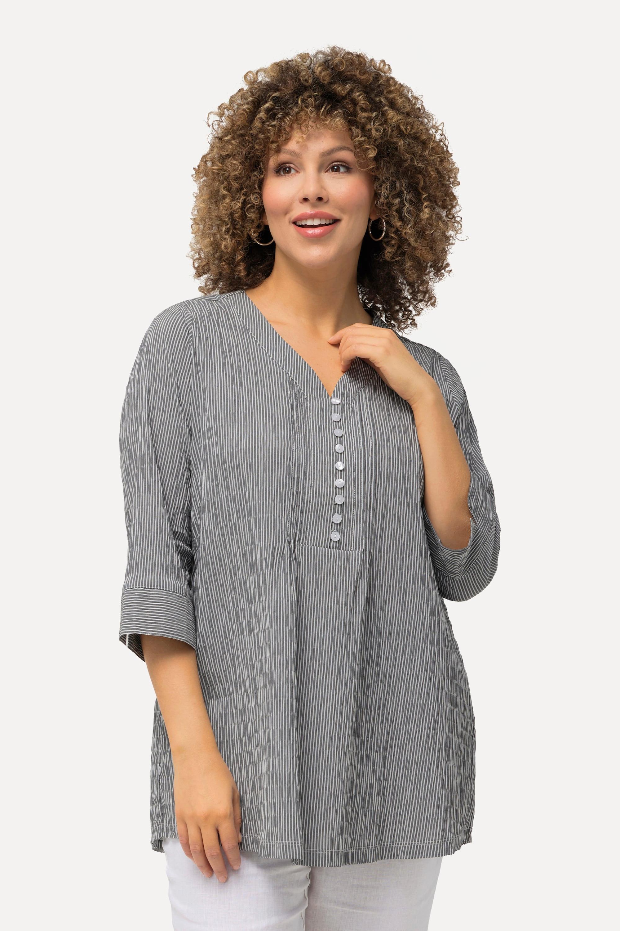 Ulla Popken Bubble-Tunika V-Ausschnitt Biesen 3/4-Arm  