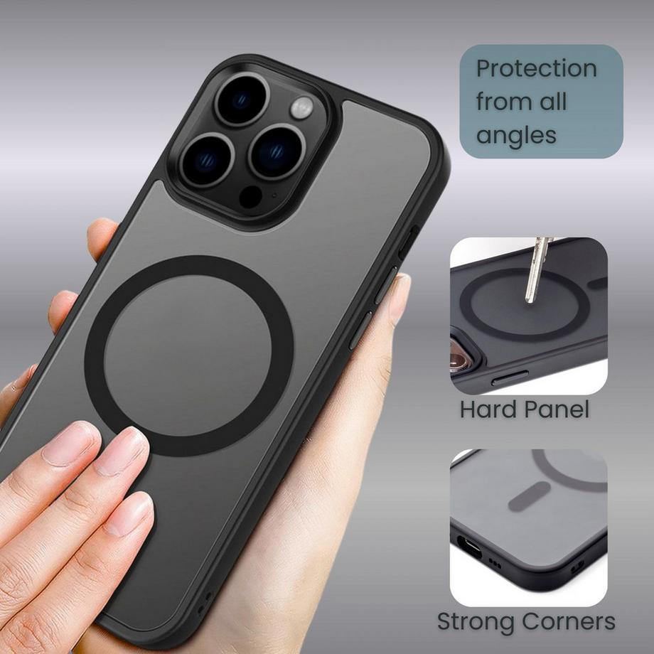 Cadorabo  Hülle für Apple iPhone 13 PRO in SCHWARZ für MagSafe - Hybrid Schutzhülle mit TPU Silikon-Rand und stabiler Rückseite 
