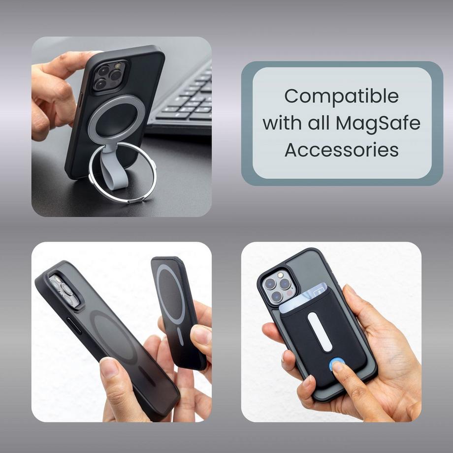 Cadorabo  Hülle für Apple iPhone 13 PRO in SCHWARZ für MagSafe - Hybrid Schutzhülle mit TPU Silikon-Rand und stabiler Rückseite 