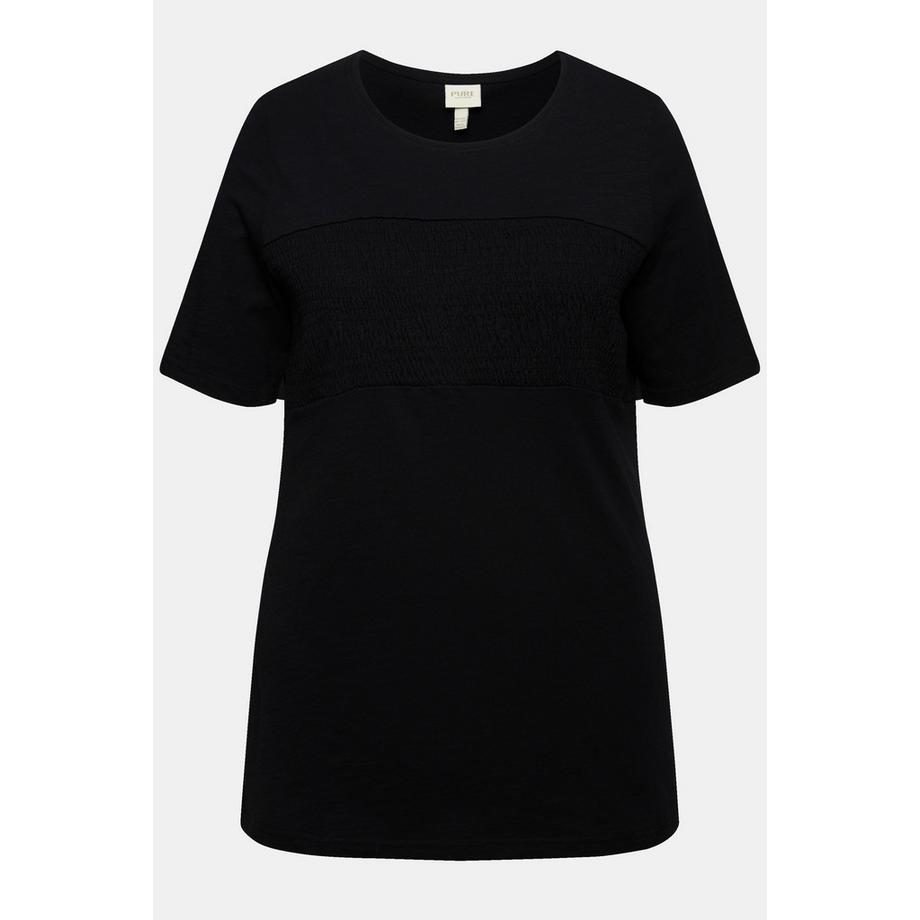 Ulla Popken T-shirt Rayures Smockées Col Rond Manches Courtes  