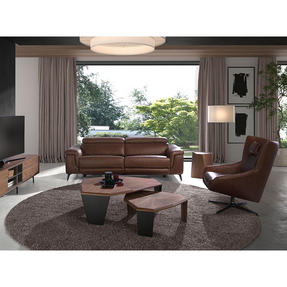 ANGEL CERDA Asymmetrischer Couchtisch aus Walnuss undem PVC  