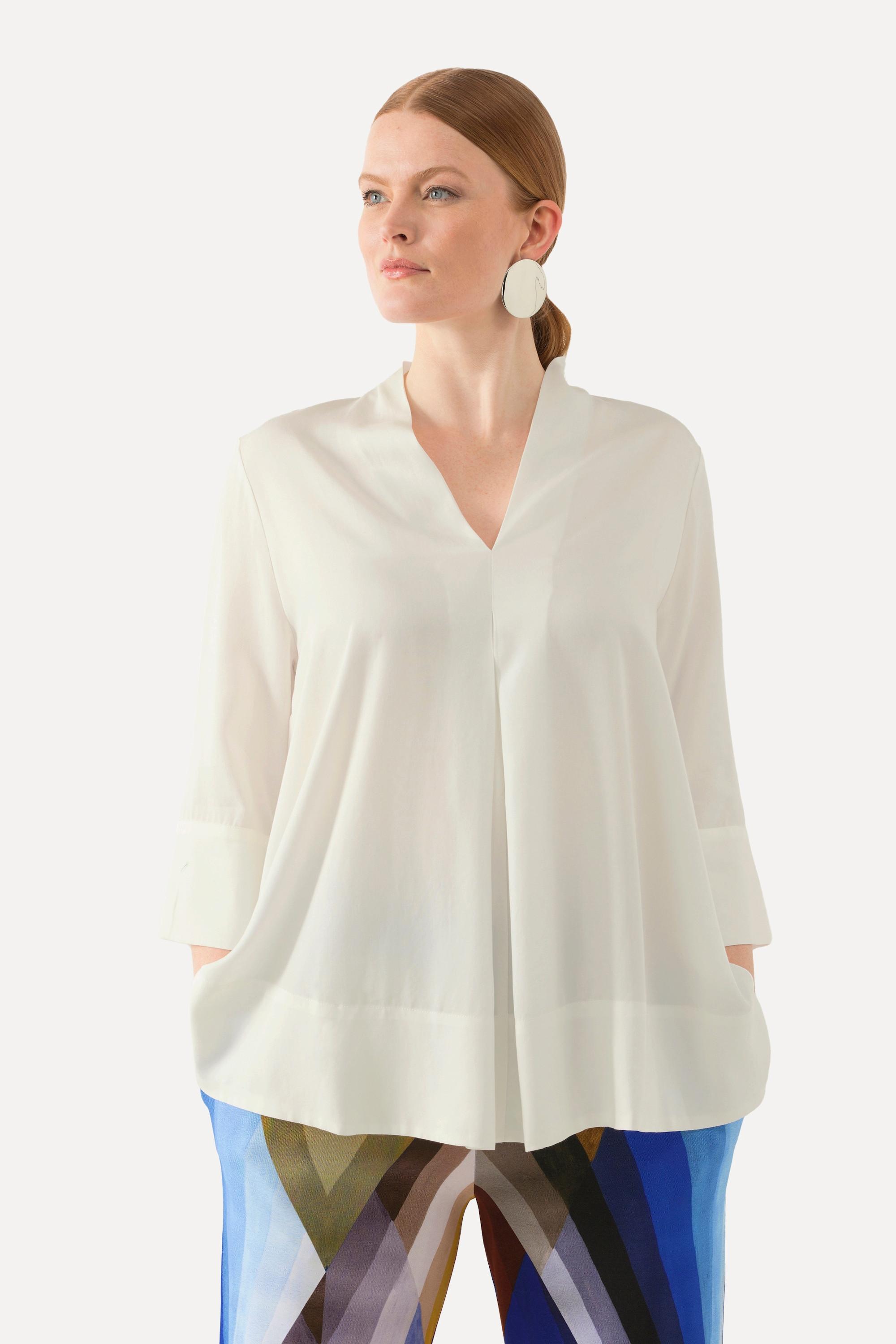 Ulla Popken Tunica Collo a Calice Linea ad A Scollo a V Maniche 3/4  