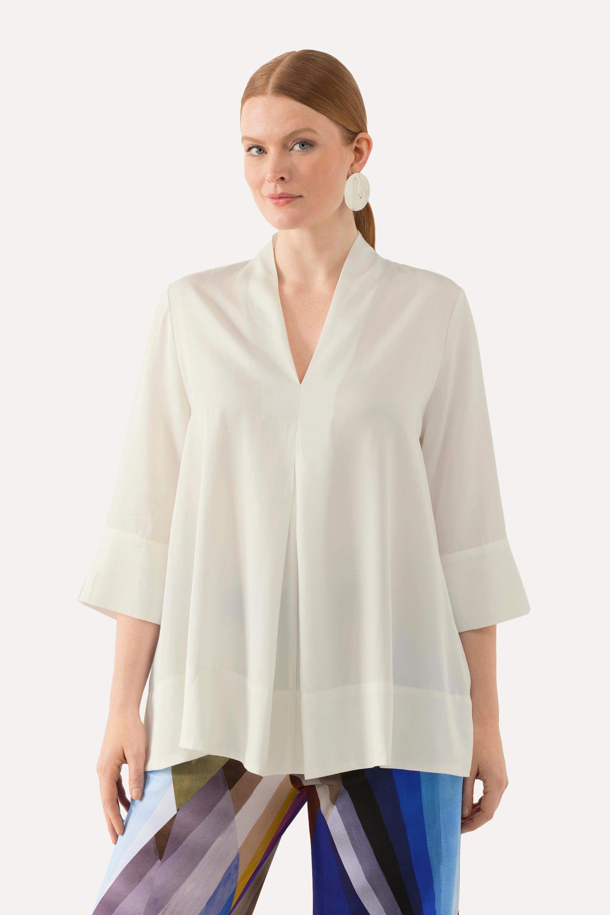 Ulla Popken Tunica Collo a Calice Linea ad A Scollo a V Maniche 3/4  