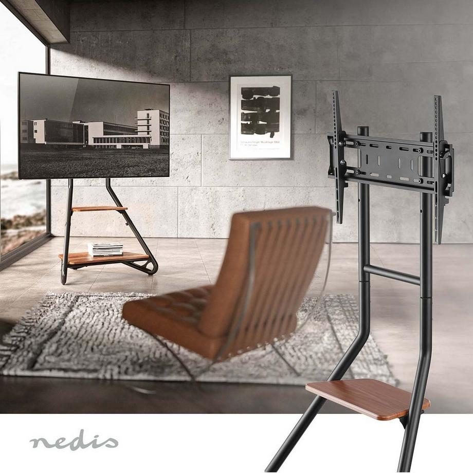 Nedis  TV Bodenständer | 37 - 75  | maximal unterstützes Bildschirmgewicht: 40 kg | Bauhaus Design | Einstellbare voreingestellte Höhen | MDF / Stahl | Braun / Schwarz 