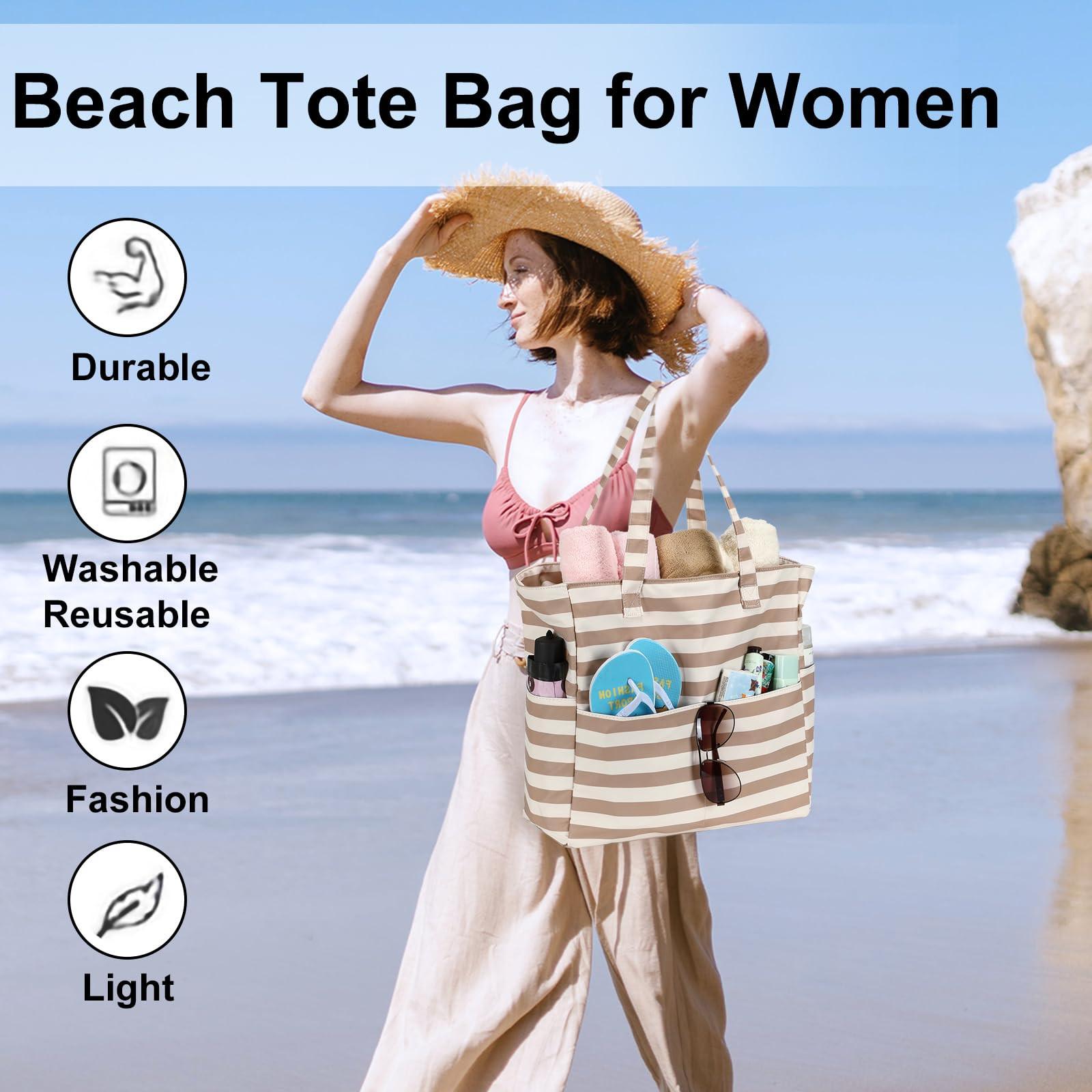 Only-bags.store  Grand sac de plage avec fermeture éclair Sac à bandoulière imperméable Sac fourre-tout shopper 