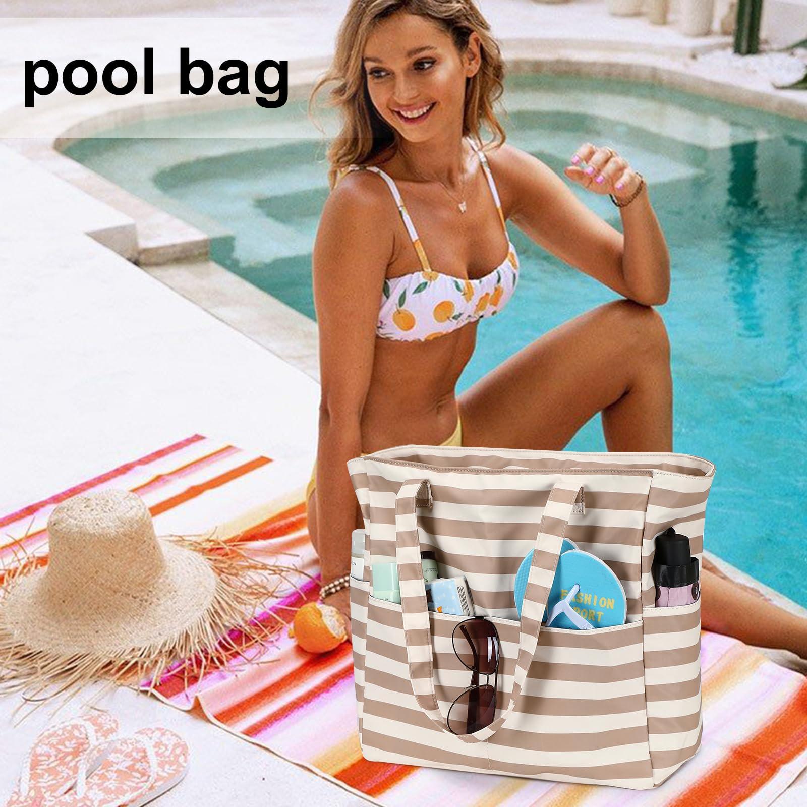 Only-bags.store  Grand sac de plage avec fermeture éclair Sac à bandoulière imperméable Sac fourre-tout shopper 