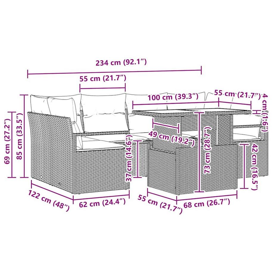 VidaXL Ensemble de canapé de jardin poly rattan  