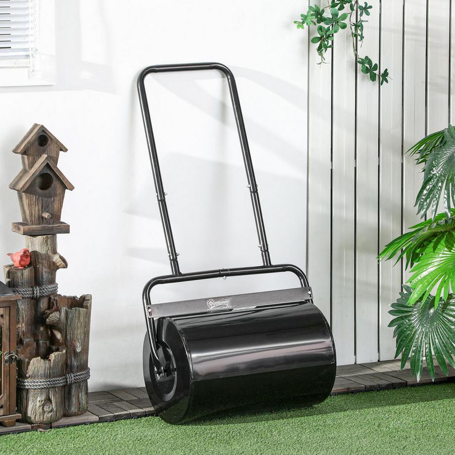 Northio  Rouleau À Gazon Avec Poignée En U, Rouleau De Jardin, Diamètre 32 Cm, 38 L D'Eau/62 Kg De Sable, Métal, Noir, 57X32,5X107 Cm 