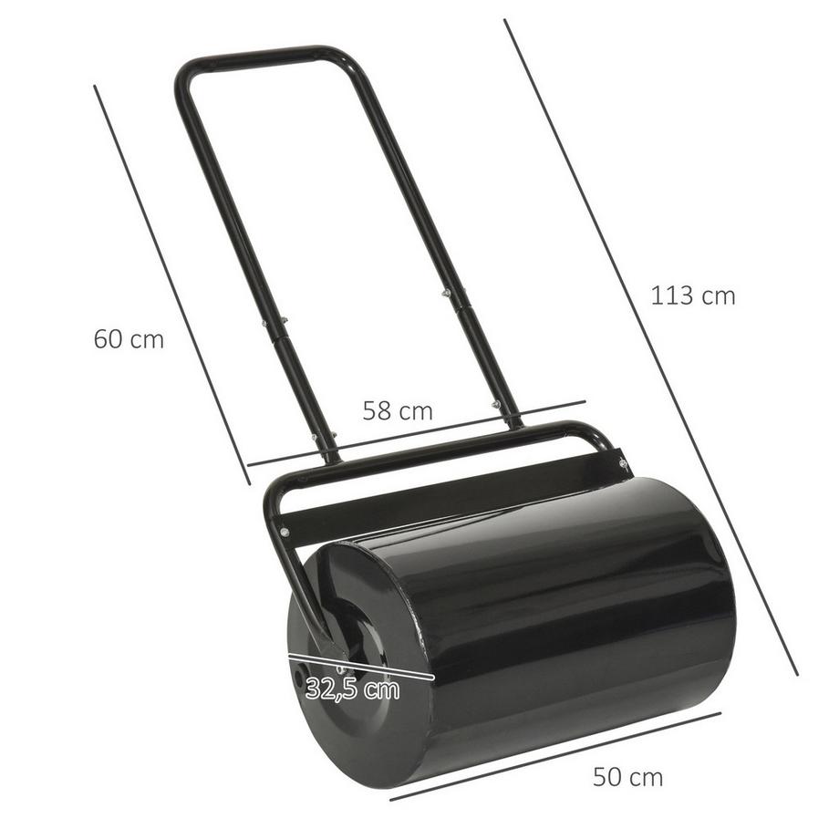 Northio  Rouleau À Gazon Avec Poignée En U, Rouleau De Jardin, Diamètre 32 Cm, 38 L D'Eau/62 Kg De Sable, Métal, Noir, 57X32,5X107 Cm 