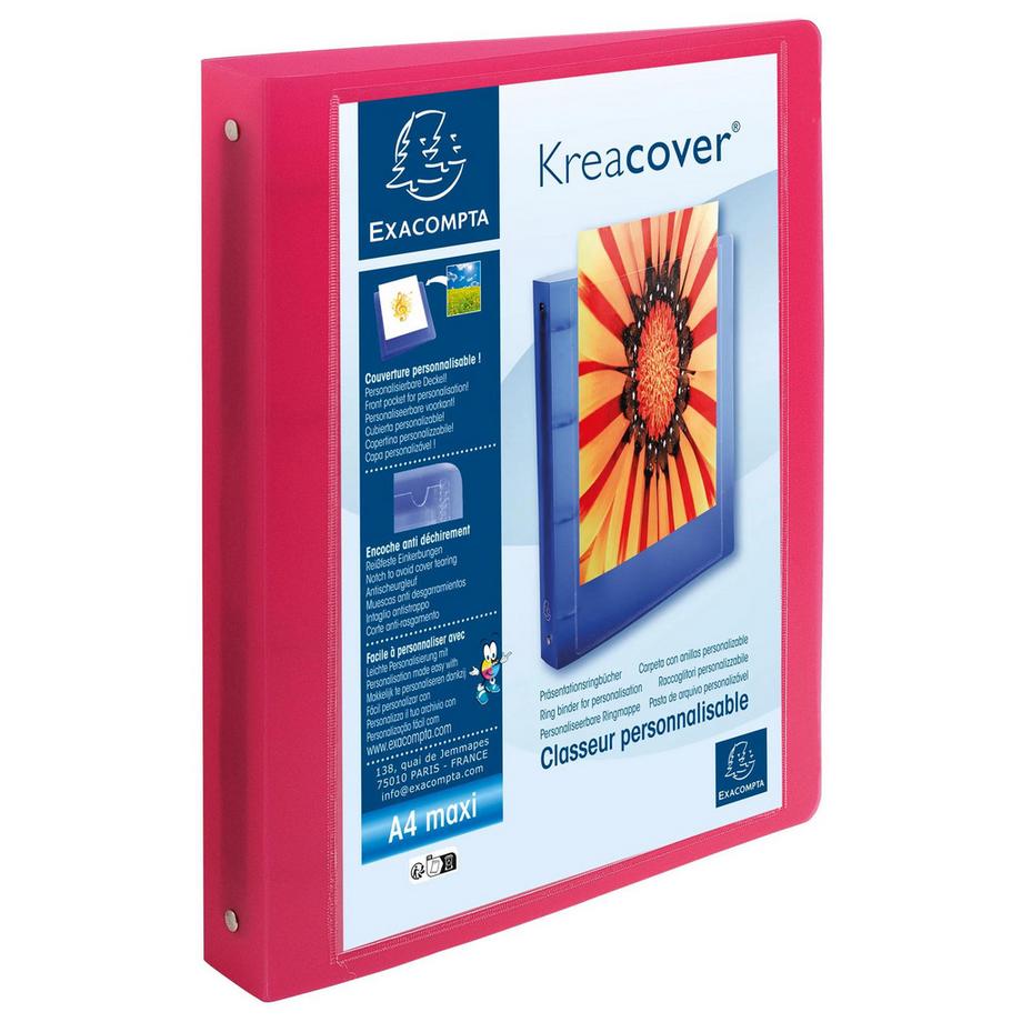 Exacompta Classeur 4 anneaux 30mm polypropylène chromaline 10/10e Krea Cover - A4 maxi - x 12  